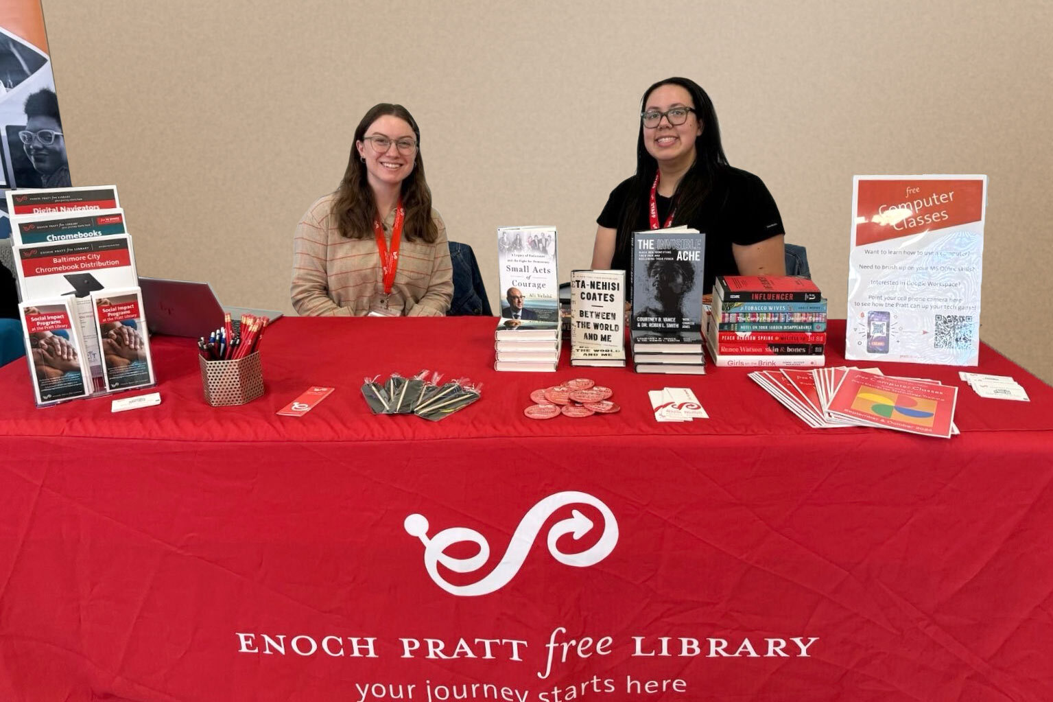 Red table Chelsea staff Digital Equity Resource Fair