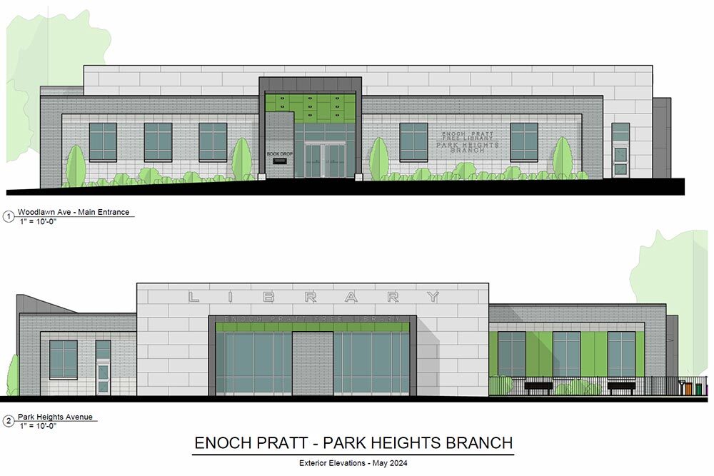 Park Heights elevation drawing - front entrance side