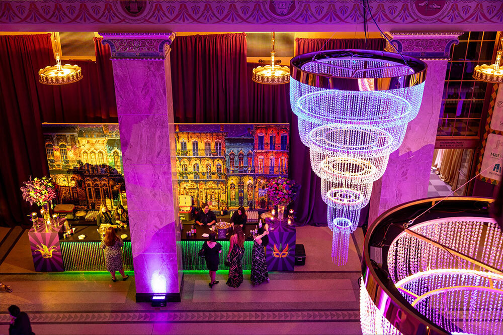 Black and White party 2024 - bar and chandelier from above
