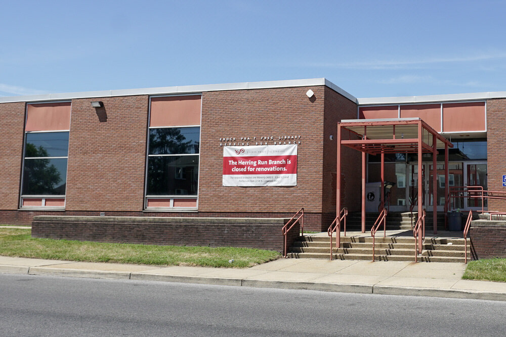 Herring Run Branch closed for renovations - exterior sign